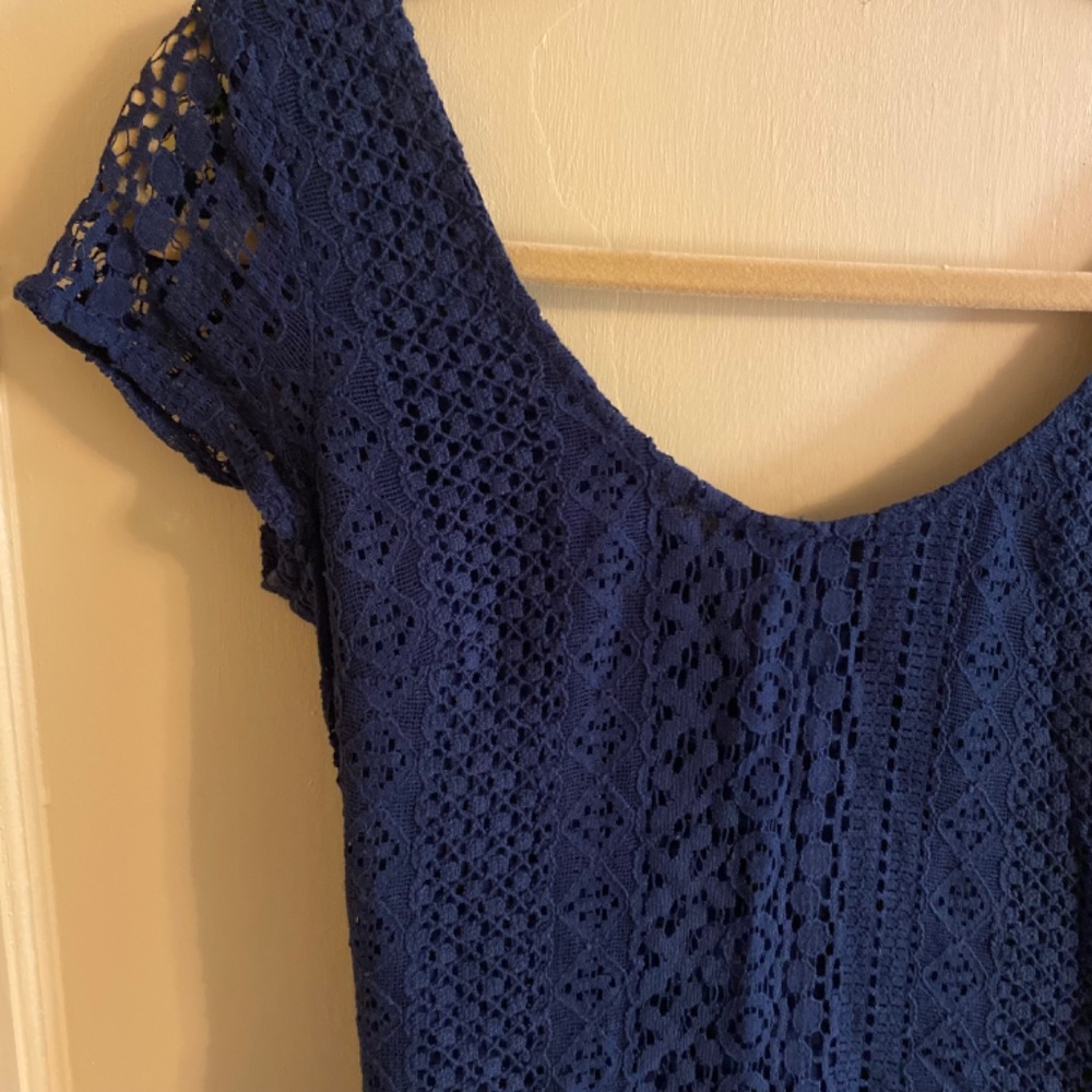 Navy Blue Lace U Neck Short Sleeve Mini Dress Hollister Sz 1 - Picture 5 of 10